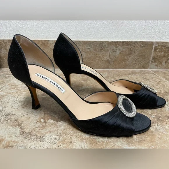 Manolo Blahnik black satin Sedaraby D’Orsay heels size 39 - Picture 12 of 13